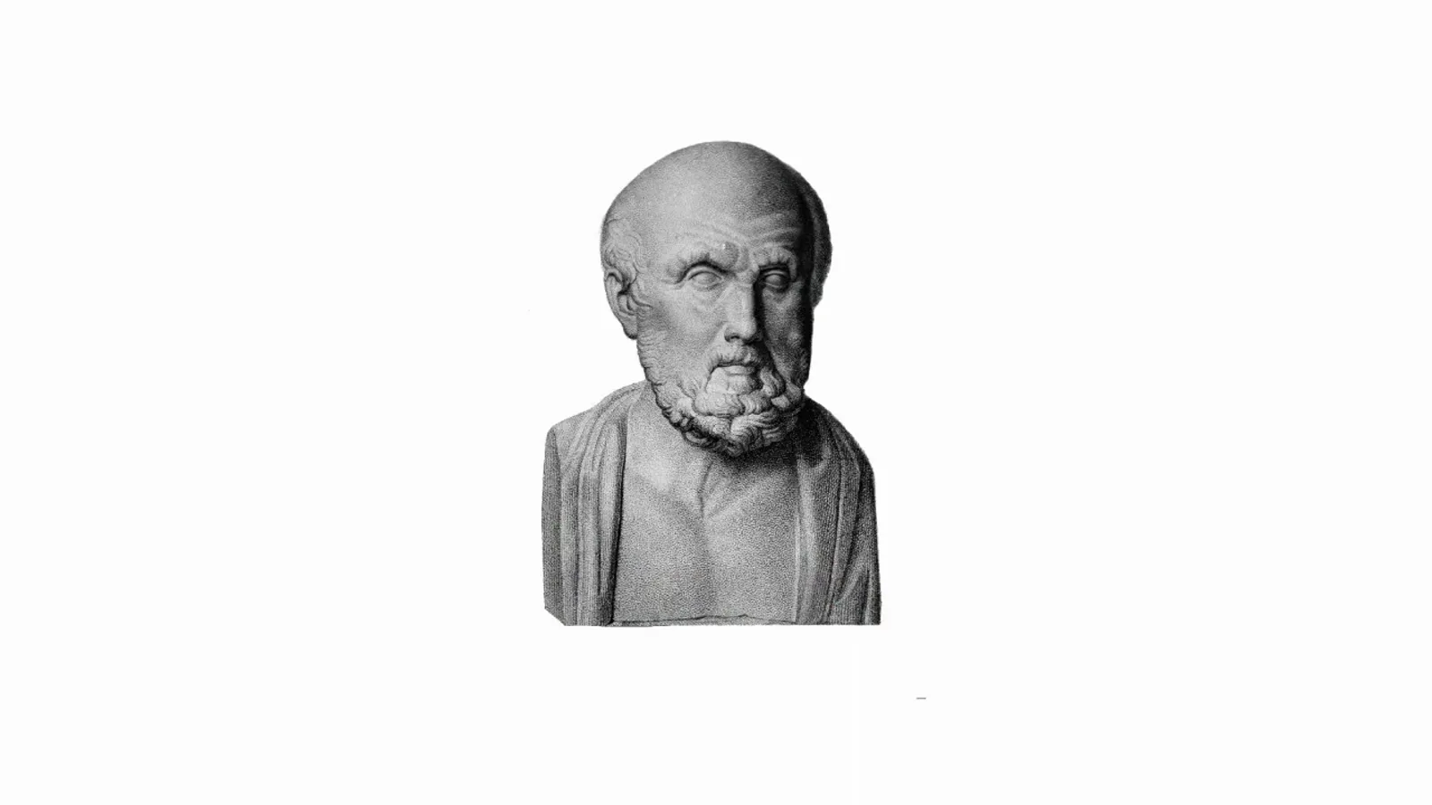 A marble bust of Hippocrates, the Greek physician whose Western medicine described a five element theory similar to the Chinese wu xing