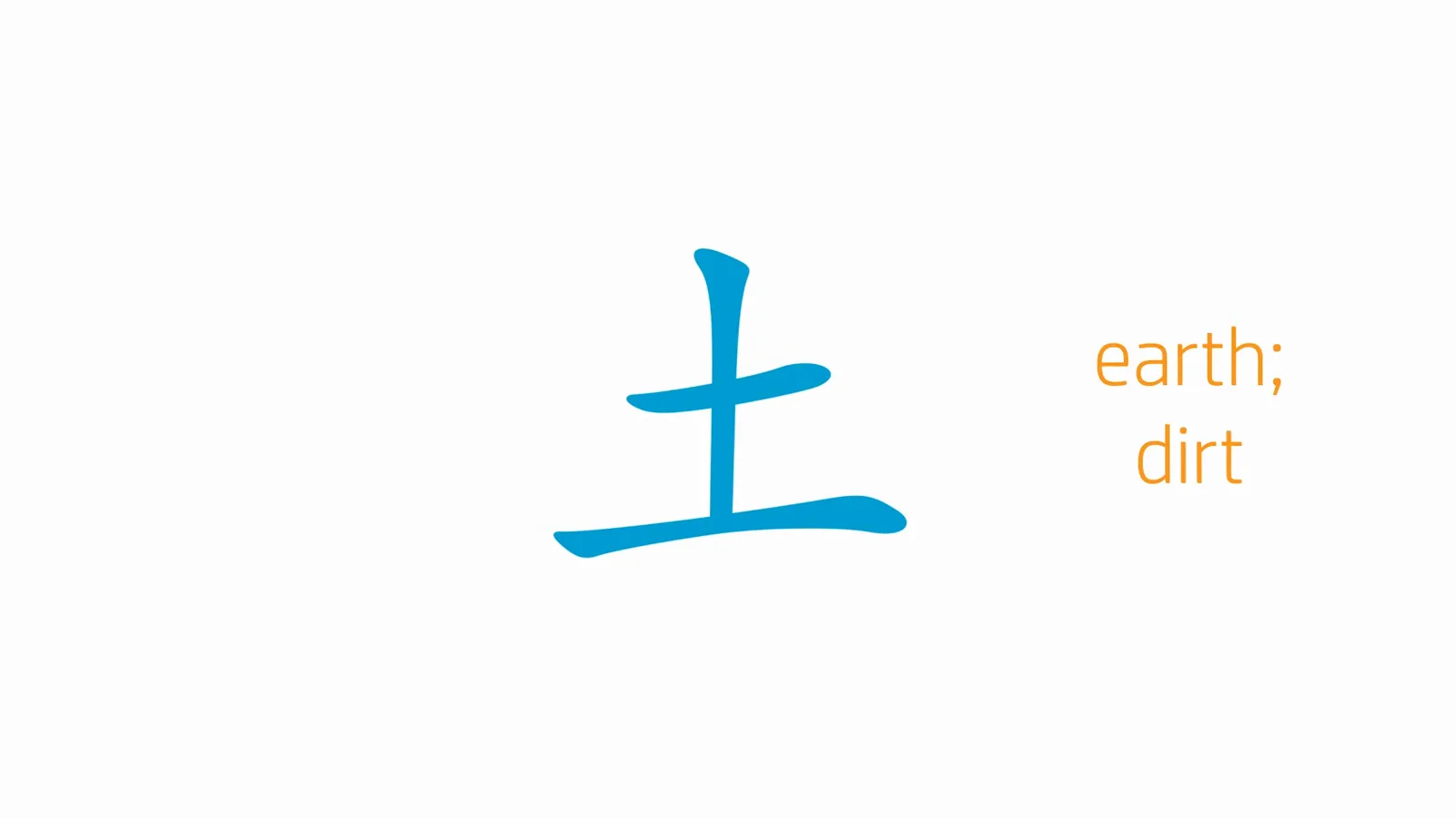 The character tǔ earth broken into its component horizontal and vertical strokes so beginners can spot each basic stroke inside a real character