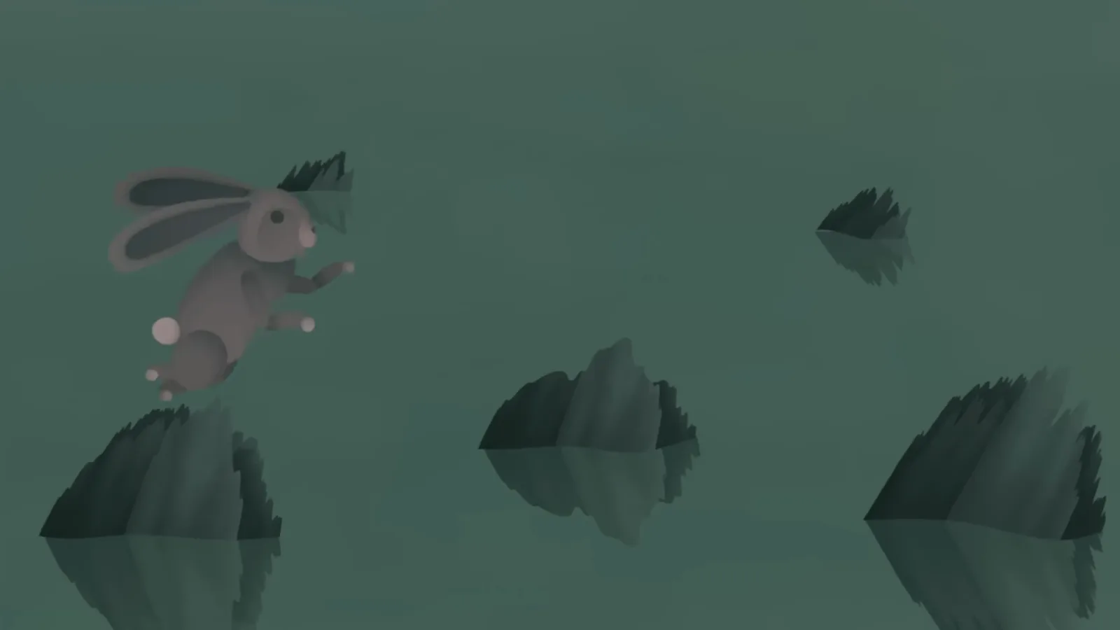 The rabbit hopping across stones and logs in the river in the Chinese zodiac story, nimbly reaching fourth place without swimming The rabbit hopping across stones and logs in the river in the Chinese zodiac story, nimbly reaching fourth place without swimming