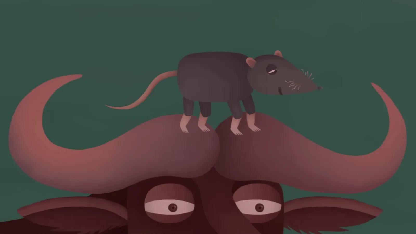 The rat standing on the ox's head in the Chinese zodiac Great Race, the moment before it jumps ahead to claim first place of the 12 animals The rat standing on the ox's head in the Chinese zodiac Great Race, the moment before it jumps ahead to claim first place of the 12 animals